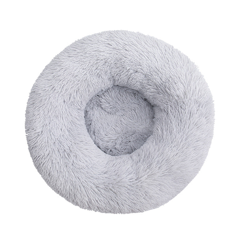 Light brown washable plush round pet bed with anti-slip base, photo 5