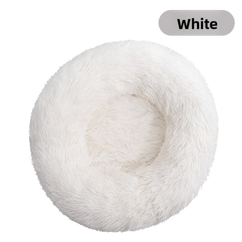 Light brown washable plush round pet bed with anti-slip base, photo 32