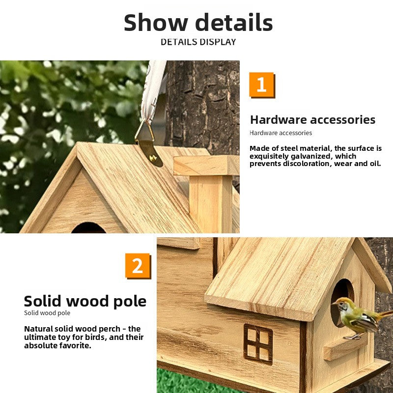 Natural wooden five hole bird nest box house, view 3