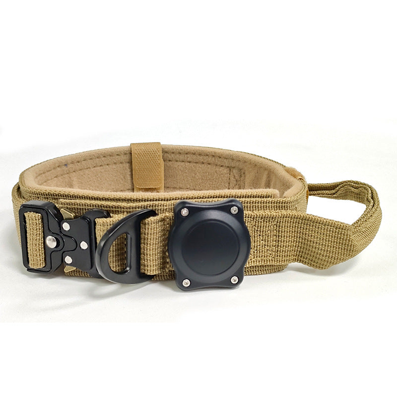 Wide tactical nylon dog collar for large dogs in Khaki, top view