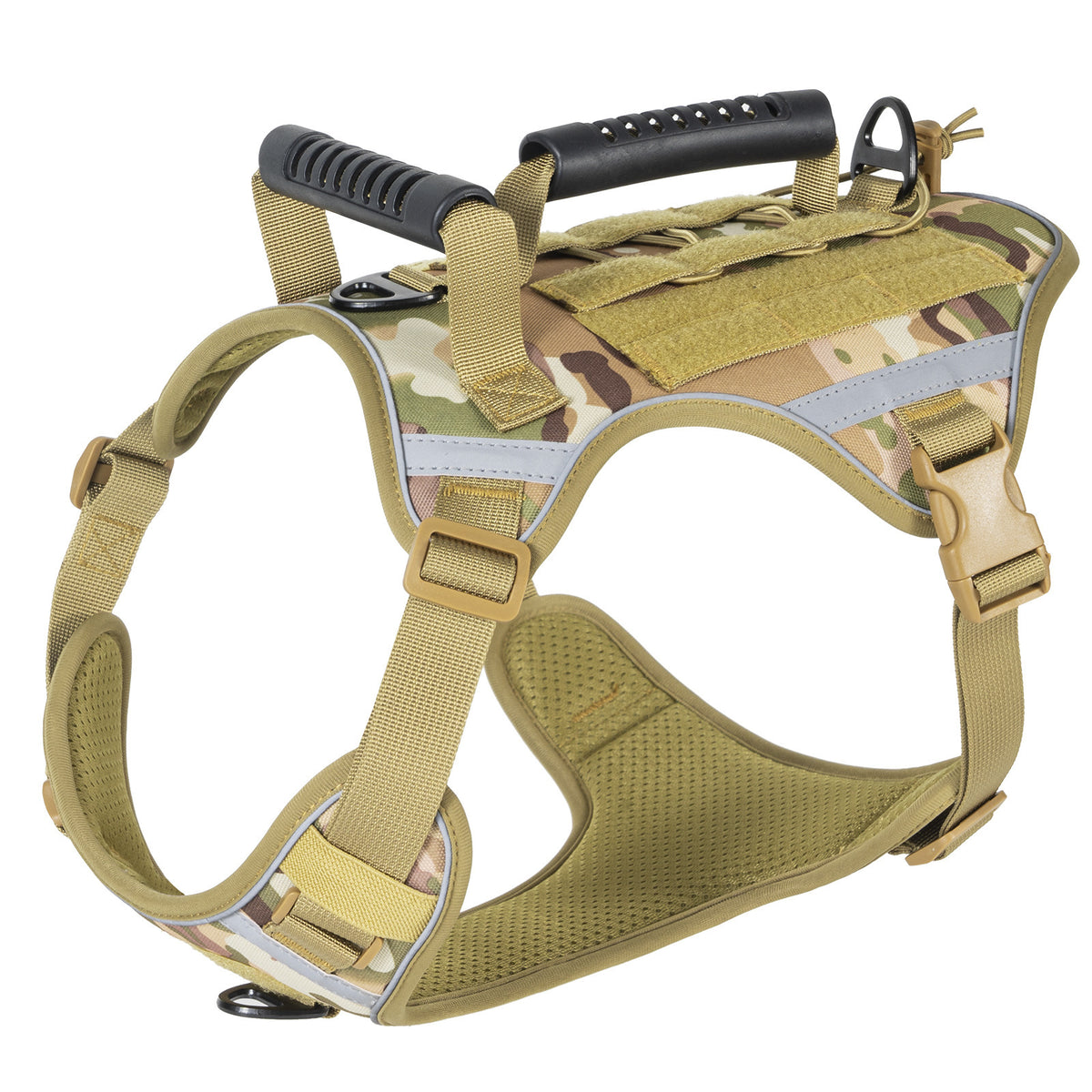 Tactical harnesses with grab handle in black, camouflage and brown