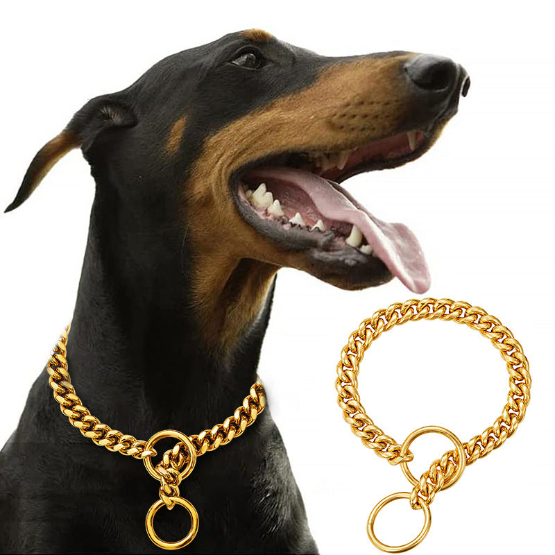 Cuban link stainless steel chain dog collar, ideal for everyday use