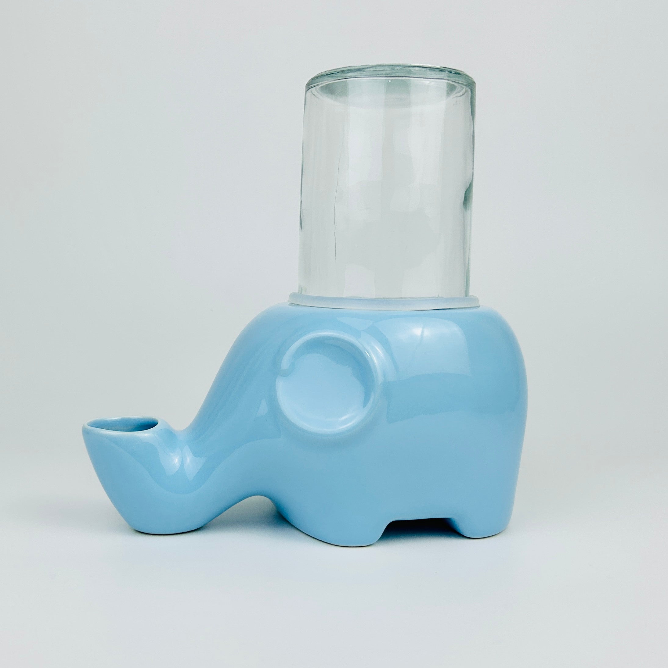 Ceramic Elephant Cat Water Dispenser with Glass Bottle and No-Wet Chin Design