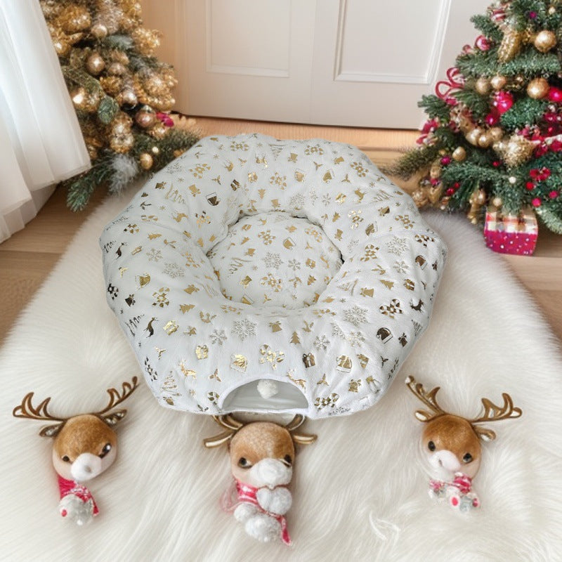 Christmas S-shaped cat tunnel bed with warm enclosed nest, product image 8