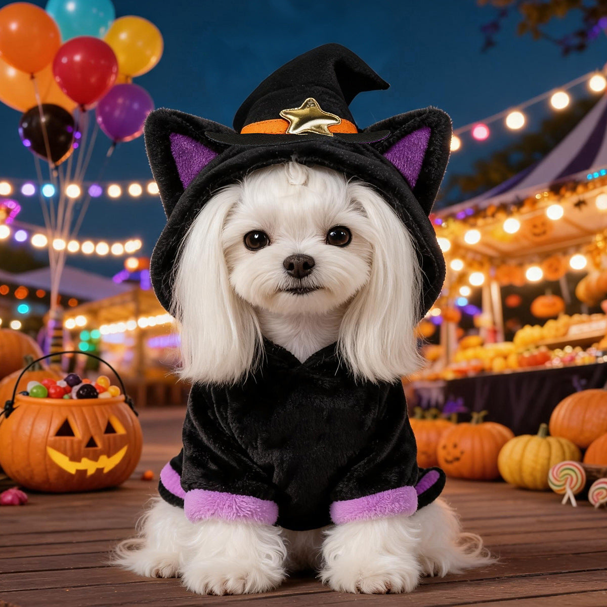 Magic cat and pumpkin Halloween costumes for pets