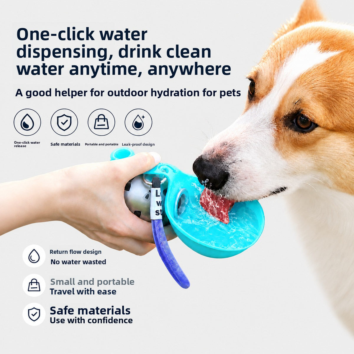 Foldable Stainless Steel Pet Travel Water Bowl with Hanging Rope Hook for Dogs