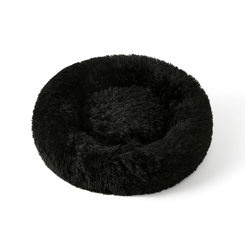 Light grey round plush pet bed with deep nest shape, photo 16