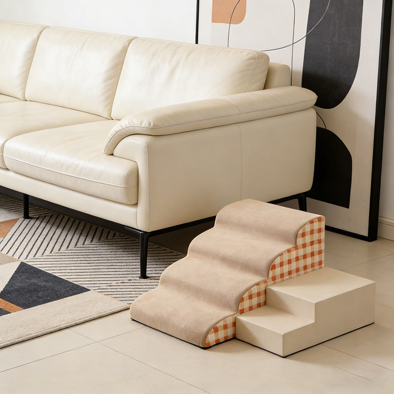 Two-step foam pet stairs with plaid cover, photo 2 of 11
