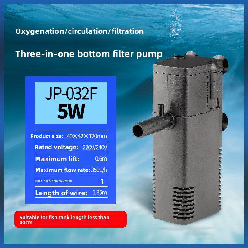 Submersible aquarium filter pump with aeration for fish tanks, view 5