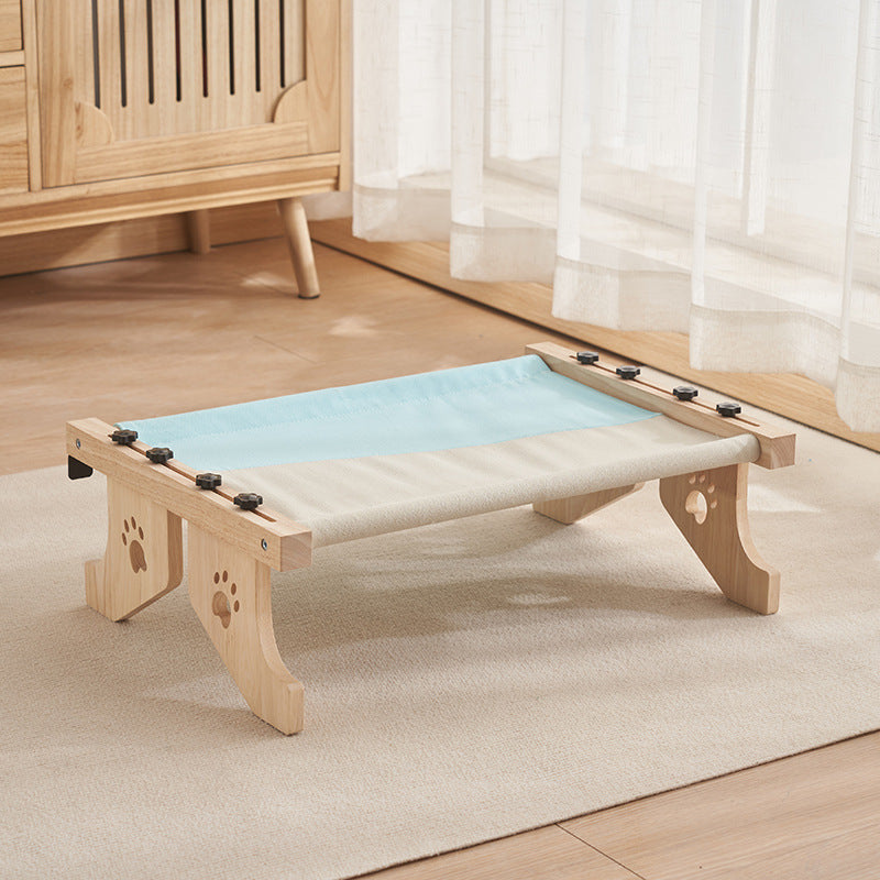 Solid wood cat hammock bed with soft grey cushion, product image 12