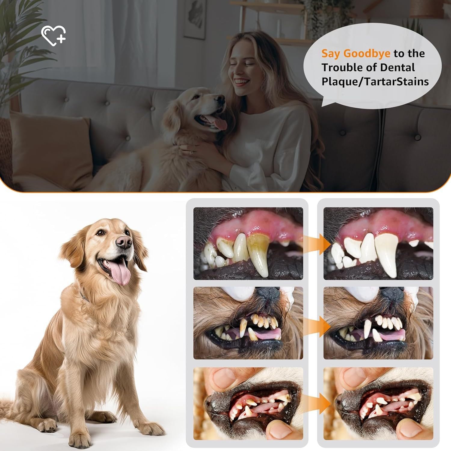 Ultrasonic Pet Tooth Cleaner for Dogs and Cats, USB Rechargeable Home Dental Care Kit