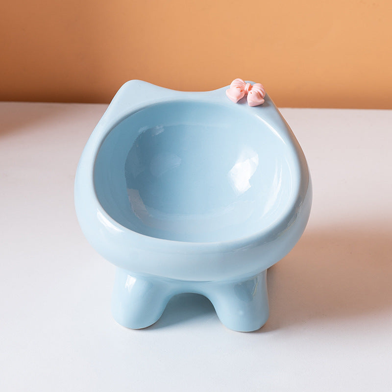 Elevated Ceramic Cat Food and Water Bowl with Weighted Non-Slip Base in Glazed Colours