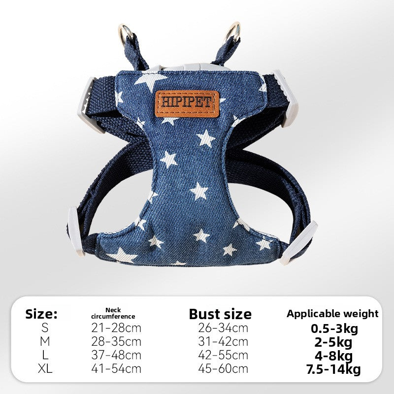 Denim harness and lead set with fun prints, main product photo