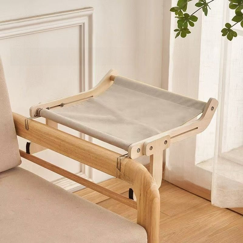 Black and white plaid cat hammock with wooden frame