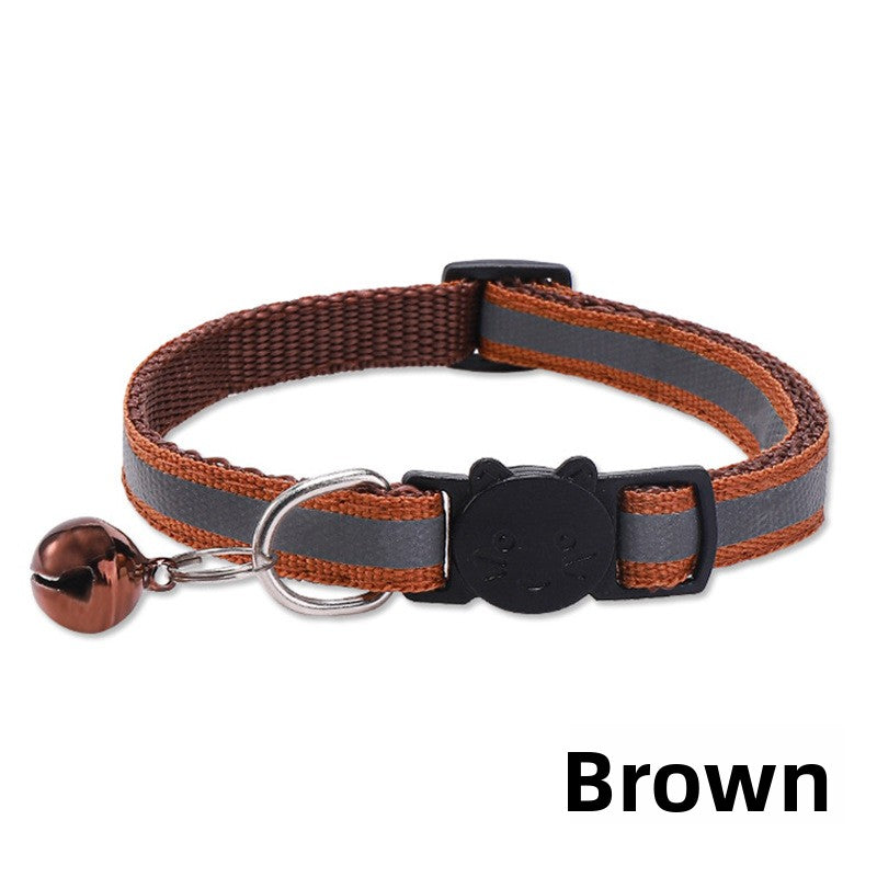 Striped reflective cat collar with bell, ideal for everyday use