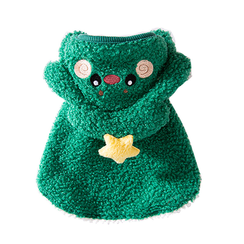 Cartoon pet cape for dogs and cats in Green, showing size and shape