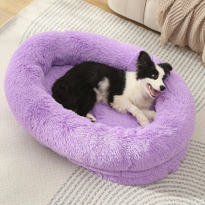 Long plush washable dog and cat bed with thick padding, photo 58