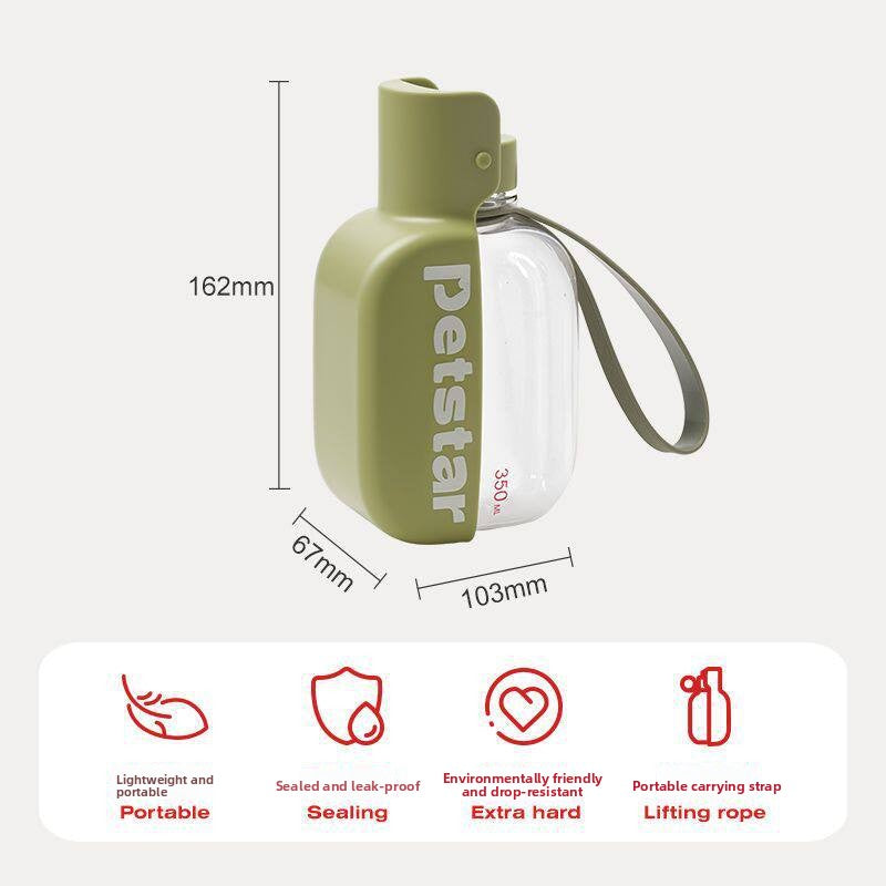 Portable Pet Water Dispenser Bottle in 350ml or 550ml with Leak-Proof One-Handed Press