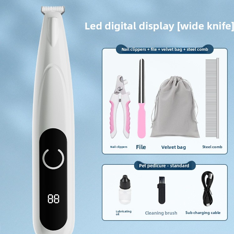 LED Display Paw Hair Trimmer for Dogs and Cats, Wide or Narrow Blade