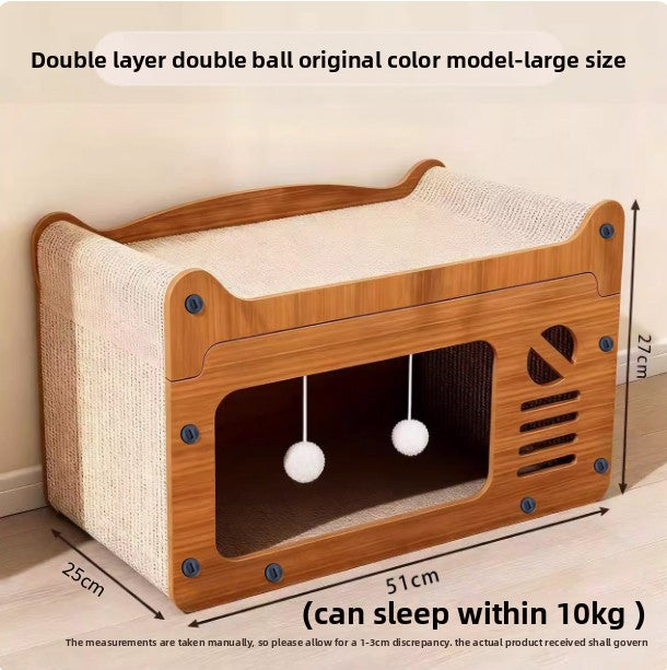 Two tier cardboard cat house with scratching board and play balls, view 6 of 14