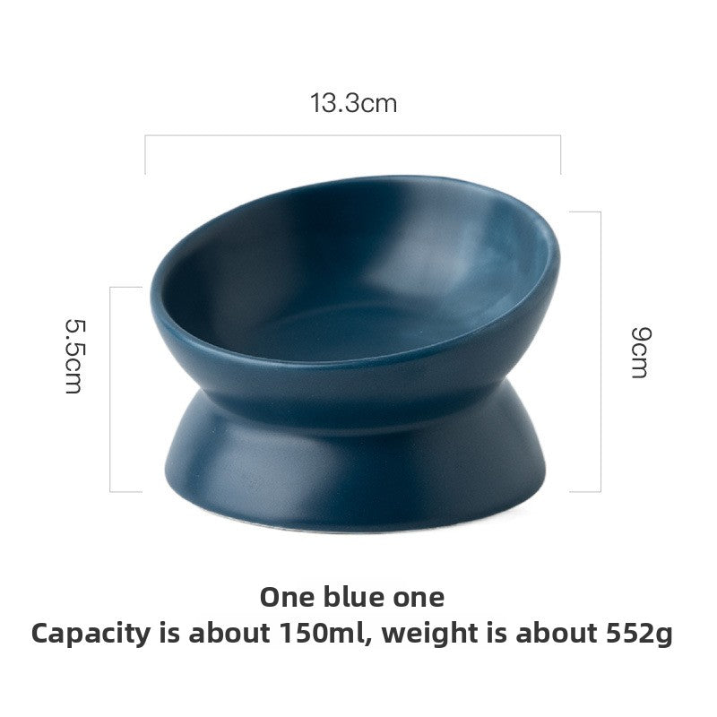 White raised ceramic pet bowl with tilted rim, photo 11
