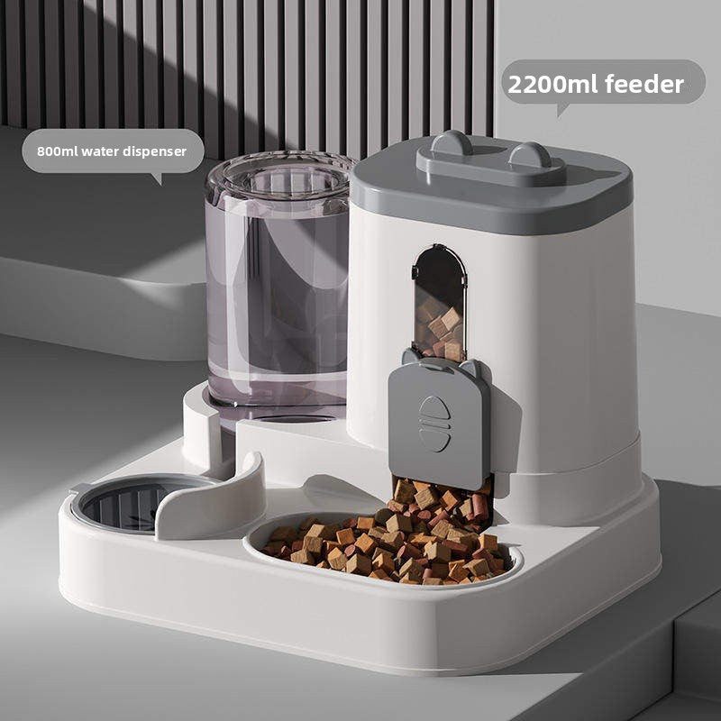 Automatic Pet Food and Water Dispenser with Gravity Feed, 2.3L Food and 1L Water Tank