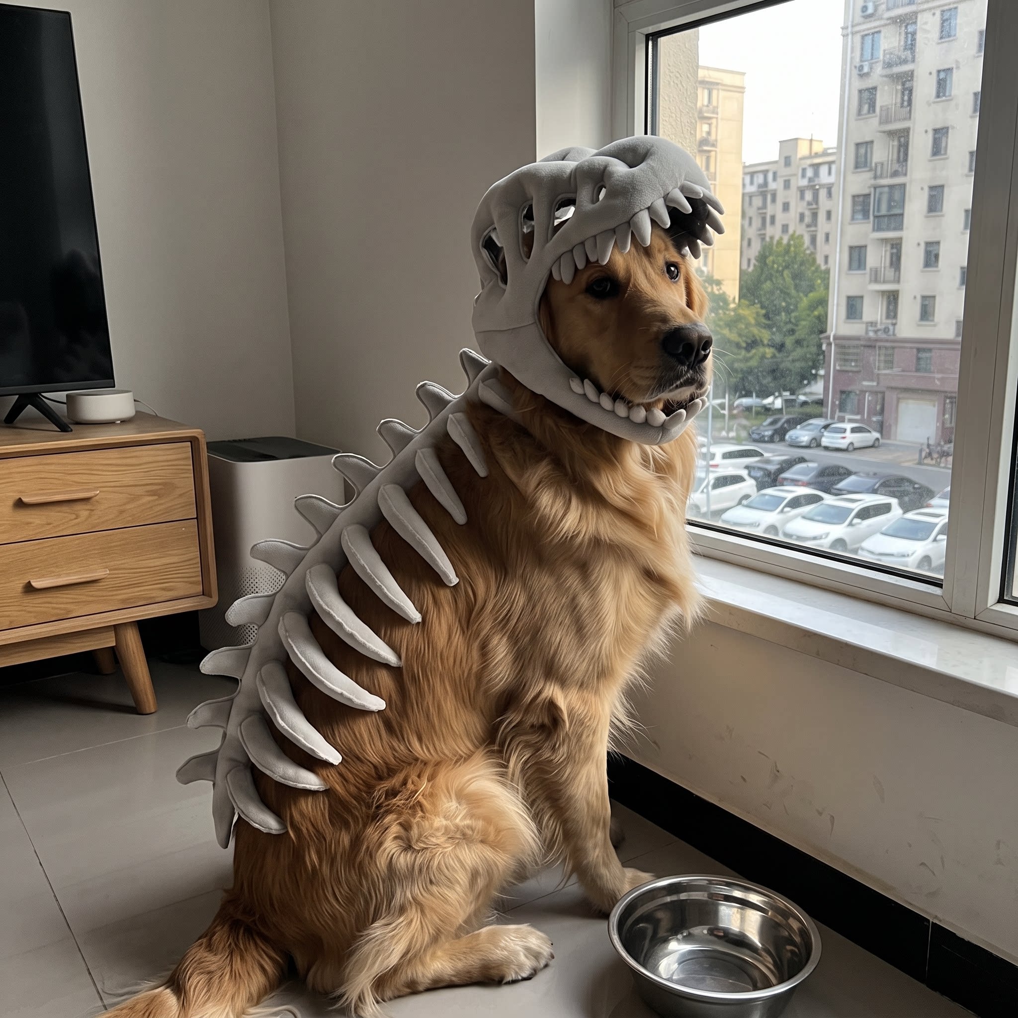 Dinosaur skeleton dog costume with headpiece, in Black and White, image 8