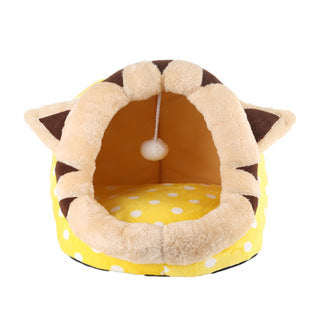 Semi-enclosed washable cat bed with cute animal print design, photo 30