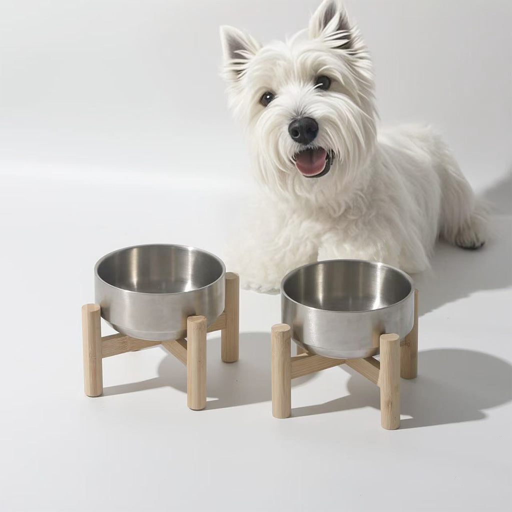 Elevated Pet Food Bowl with Removable Wooden Stand and Stainless Steel Bowl for Pets