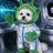 Small dog dressed in a funny green alien costume