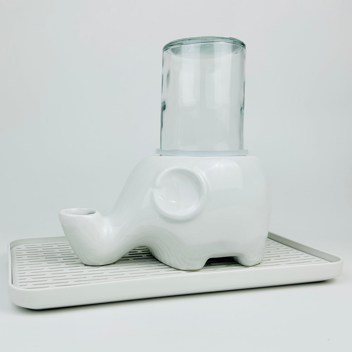 Ceramic Elephant Cat Water Dispenser with Glass Bottle and No-Wet Chin Design