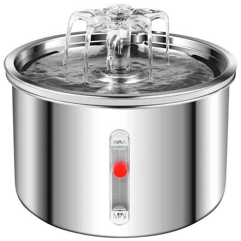 2L Stainless Steel Automatic Pet Water Dispenser with Quiet Pump and Visible Window