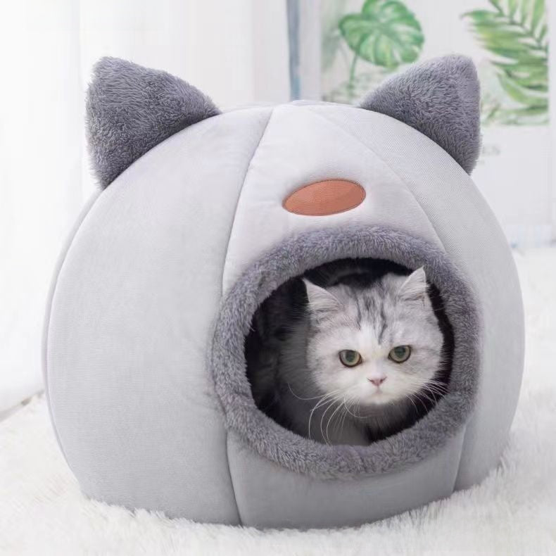Semi-enclosed grey cat nest with thick sponge walls, photo 5