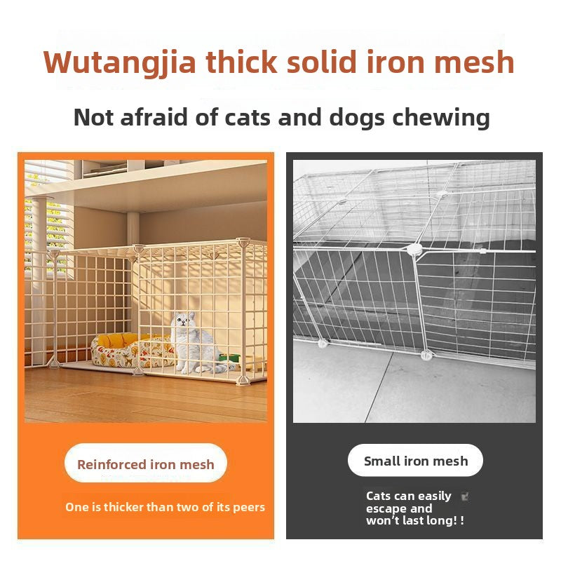 Indoor plastic cat cage with litter area and cat bed, view 2
