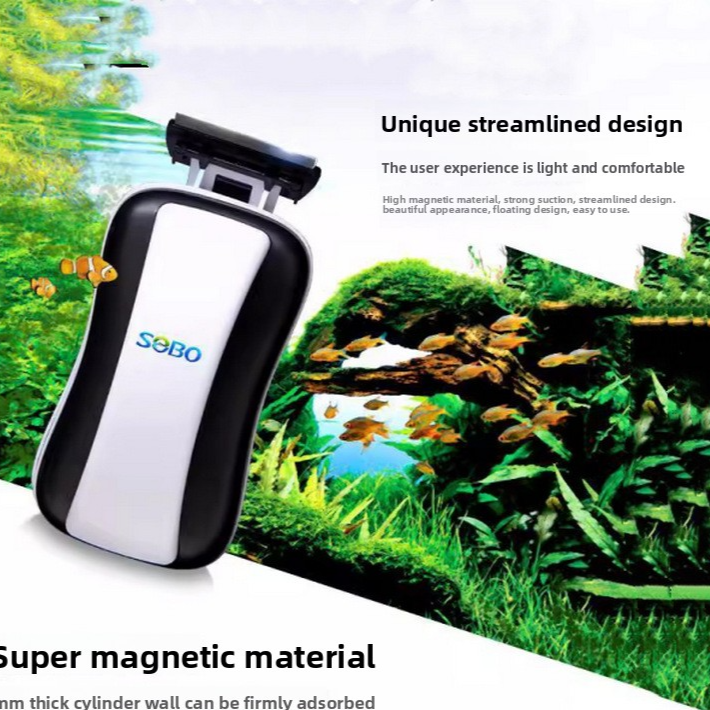 Magnetic aquarium glass cleaner with algae scraper for fish tanks, view 3