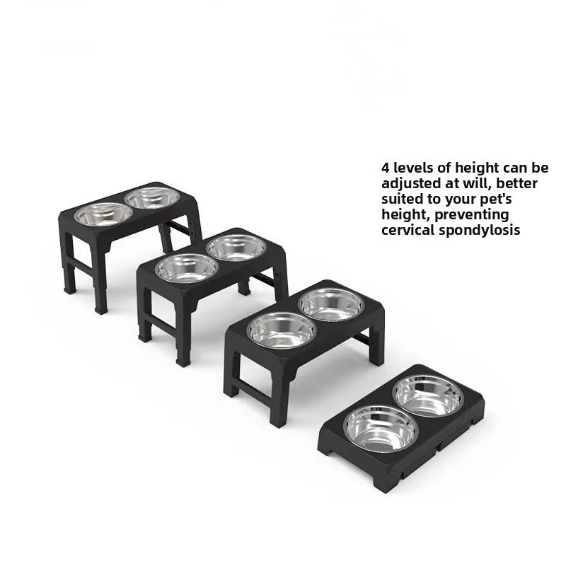 Adjustable Height Stainless Steel Double Dog Bowl in Black with Stable Base for Large Dogs