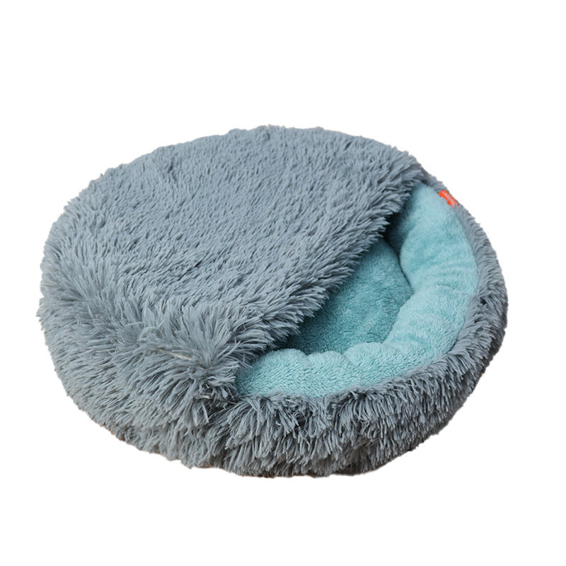 Round plush pet bed for dogs and cats, donut nest, view 3