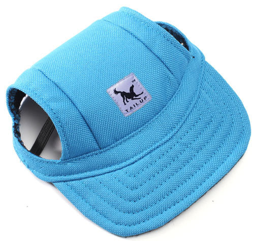 Canvas dog baseball cap for sun protection in Stripes, showing size and shape