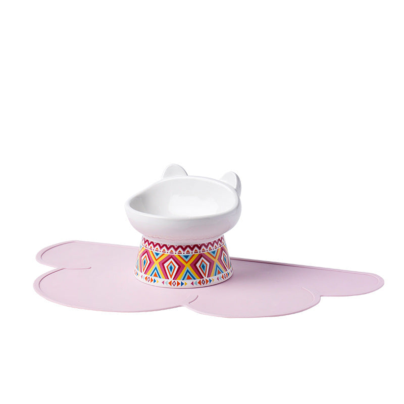 Ceramic Pet Bowl with Anti-Spill Design and Silicone Pad
