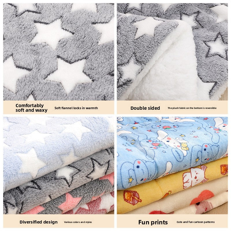 Double-sided thick flannel pet mat with grey stars