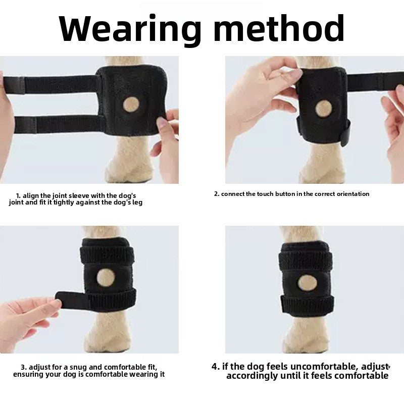 Protective black nylon dog knee sleeve for licking prevention in Black, showing size and shape