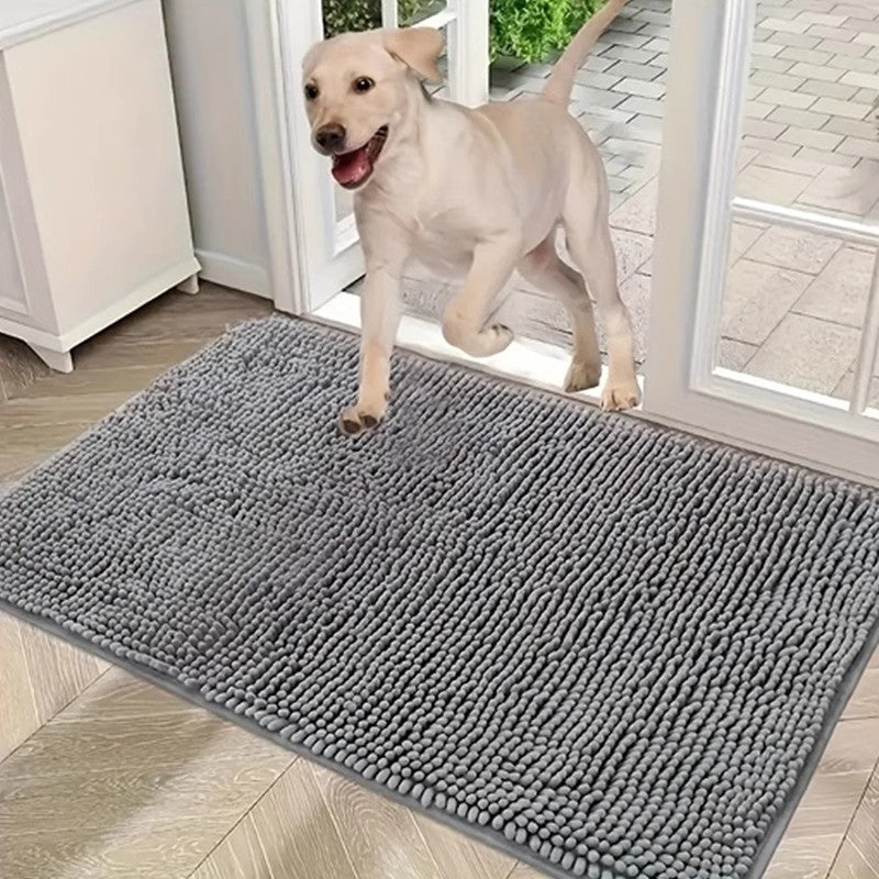 Absorbent chenille pet mat with non-slip base in grey, photo 2