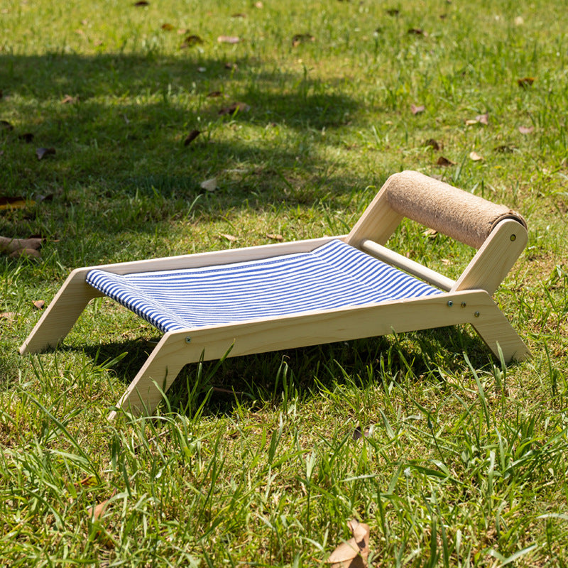 Wooden raised cat roller bed with built-in scratching area, photo 6