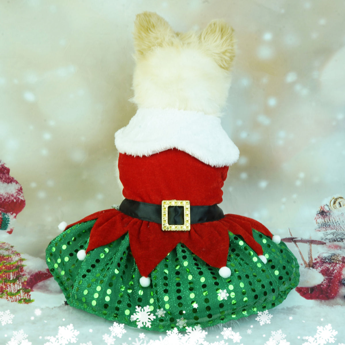 Christmas polar fleece pet dress for small dogs and cats, material detail