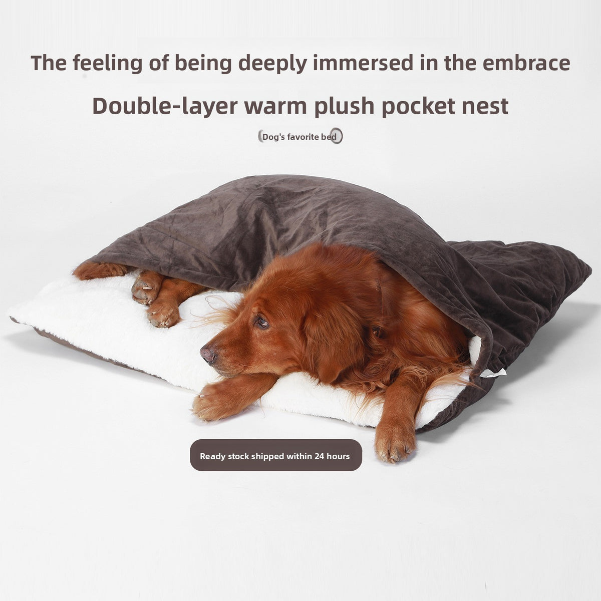 Warm enclosed bed for cats and dogs in Warm Orange, further angle view