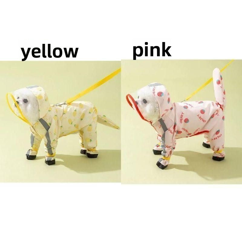 Pineapple and strawberry four leg waterproof raincoats for small dogs