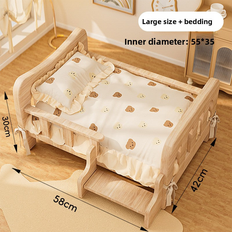 Solid Wood Raised Dog Bed, Elevated Kennel with Mat Option