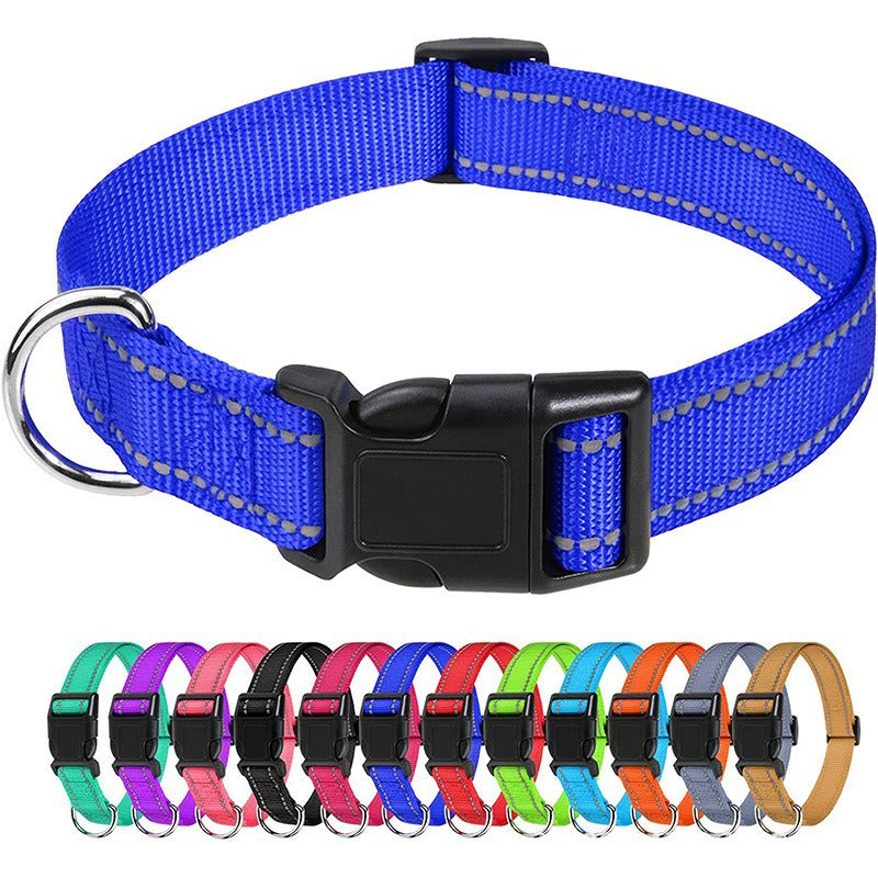 Reflective nylon dog collar, 5 sizes available from Pet Royale UK