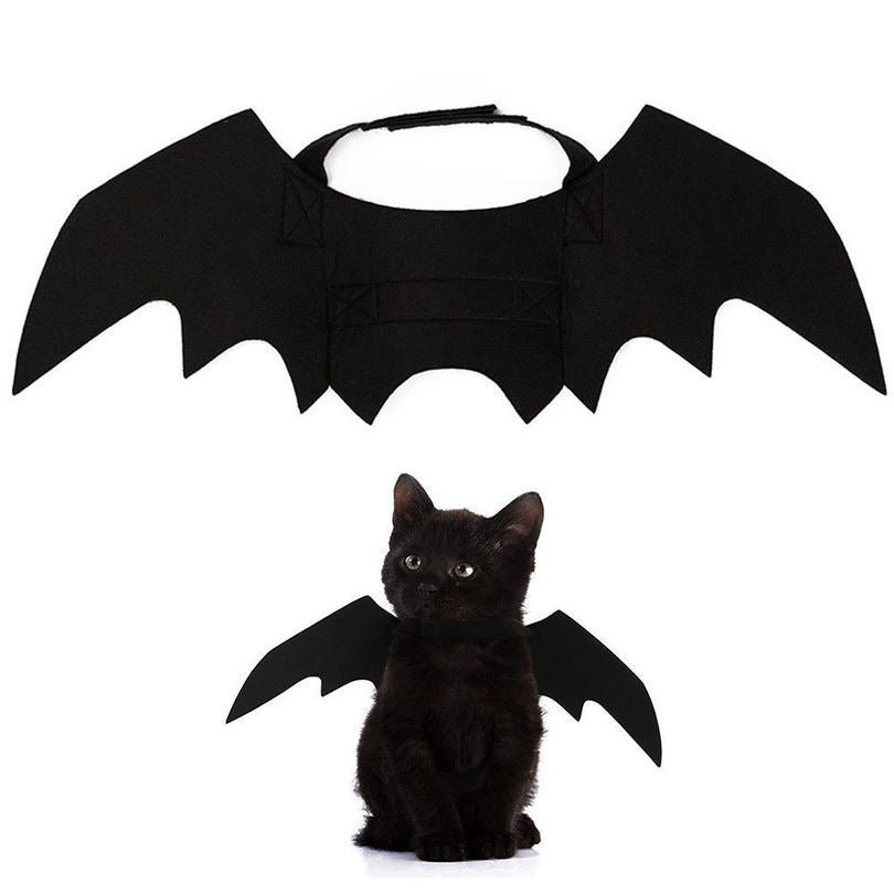 Black felt bat wings costume for cats with strap