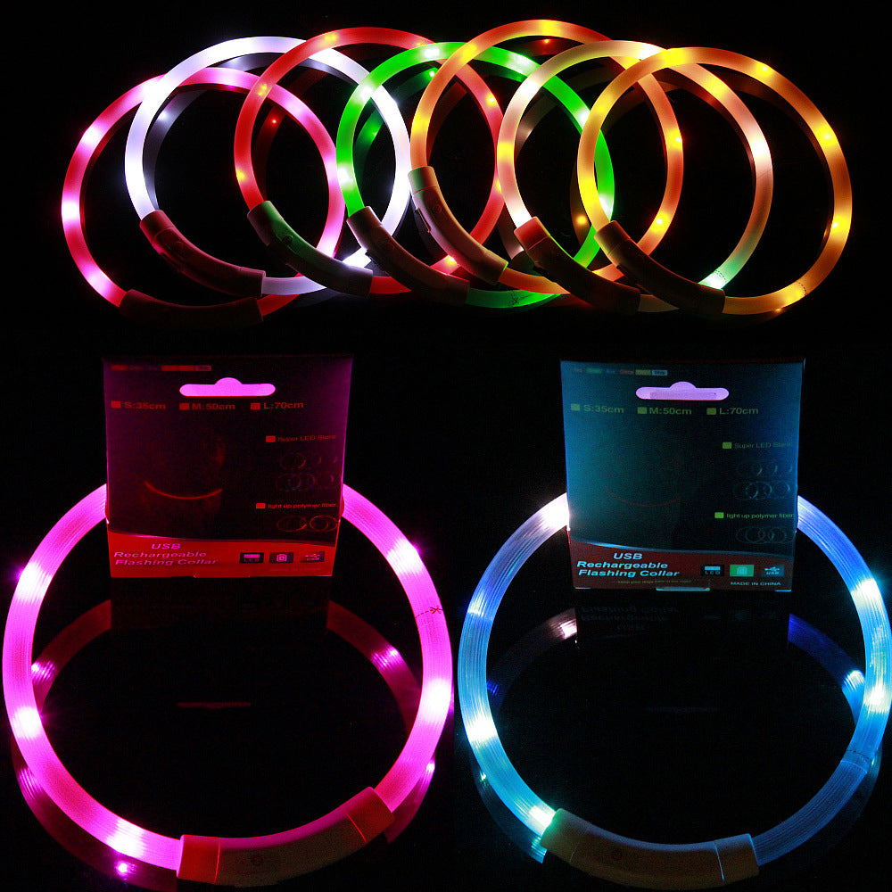 Cut to fit USB rechargeable LED pet collar glowing red